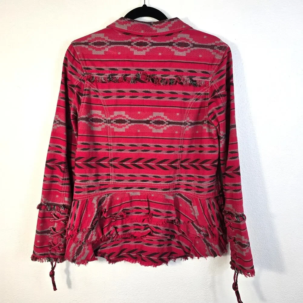Ryan Michael Beacon Blanket Jacket Womens S Ruby Gray Boho Western Cowgirl Rodeo